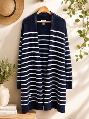 Old Navy Women’s XL Navy & White Striped Duster Cardigan 🤍